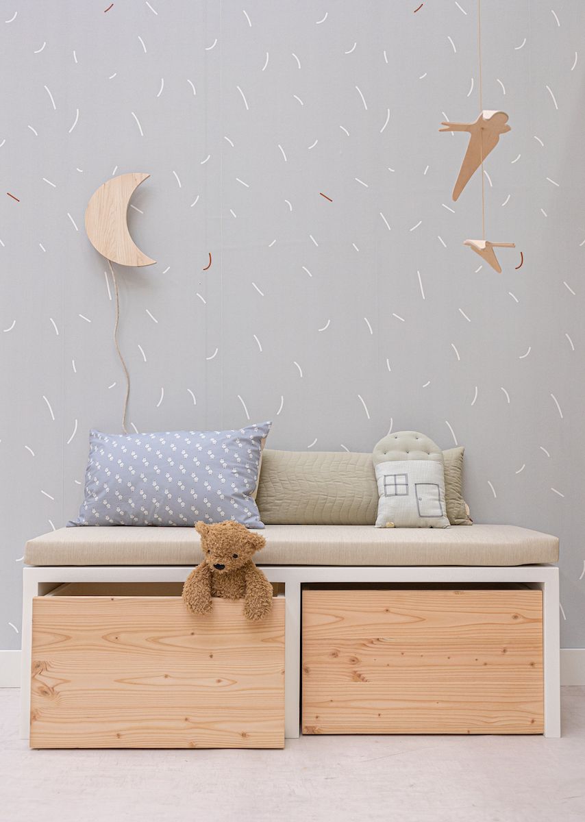 Papier peint chambre enfant Vermicelle - Vert sauge & Blanc