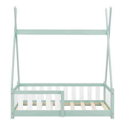 Lit tipi 70x140cm avec barrière - Vert &amp; Blanc