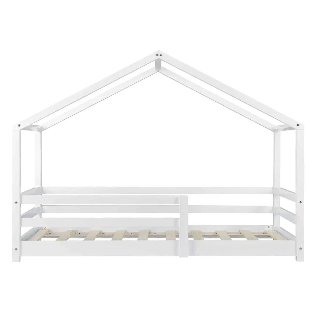 Lit cabane avec barrière 70x140cm - Blanc