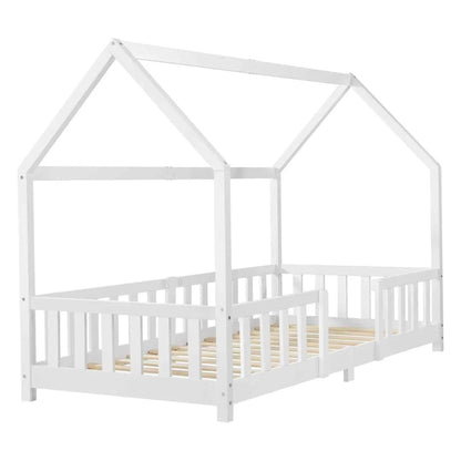 Lit cabane avec barrière - 90x200 cm - Blanc