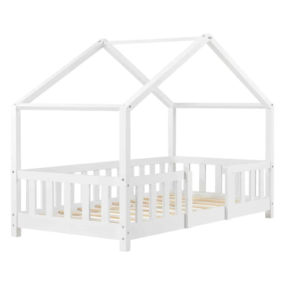 Lit cabane avec barrière 70x140cm - Blanc