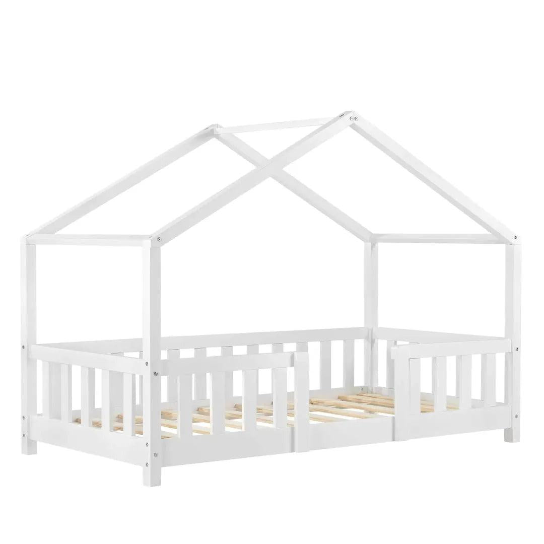 Lit cabane avec barrière - 80x160cm - Blanc