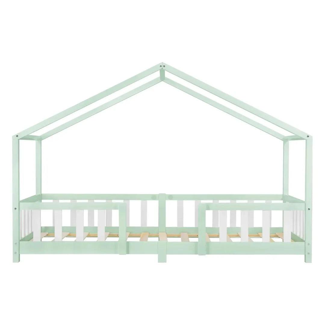Lit cabane avec barrière - 90x200 cm - Vert menthe