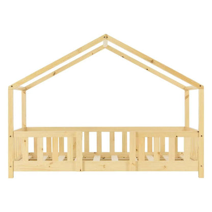 Lit cabane avec barrière 70x140cm - Bois naturel