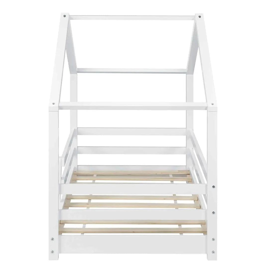 Lit cabane avec barrière 70x140cm - Blanc