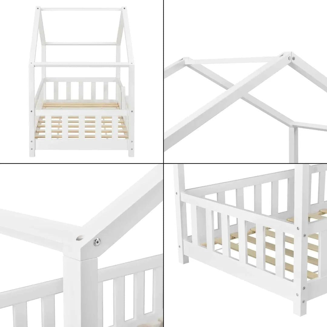 Lit cabane avec barrière 70x140cm - Blanc