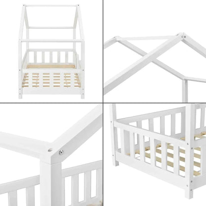 Lit cabane avec barrière 70x140cm - Blanc