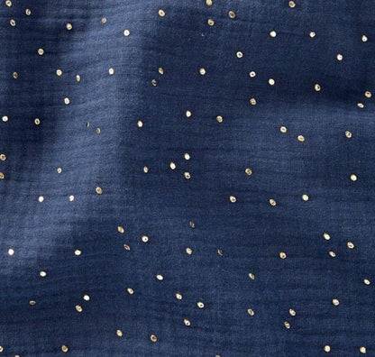 Ciel de lit bébé Bleu pois dorés - Fait main double gaze