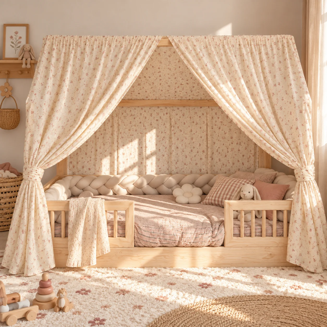 Set van 2 beige hemelbedden voor cabinebedden