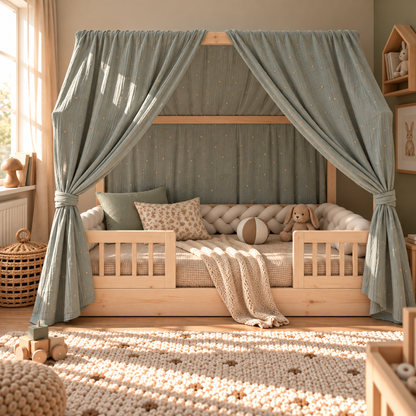 Ciel de lit cabane (pack de 2) Vert de gris à pois dorés