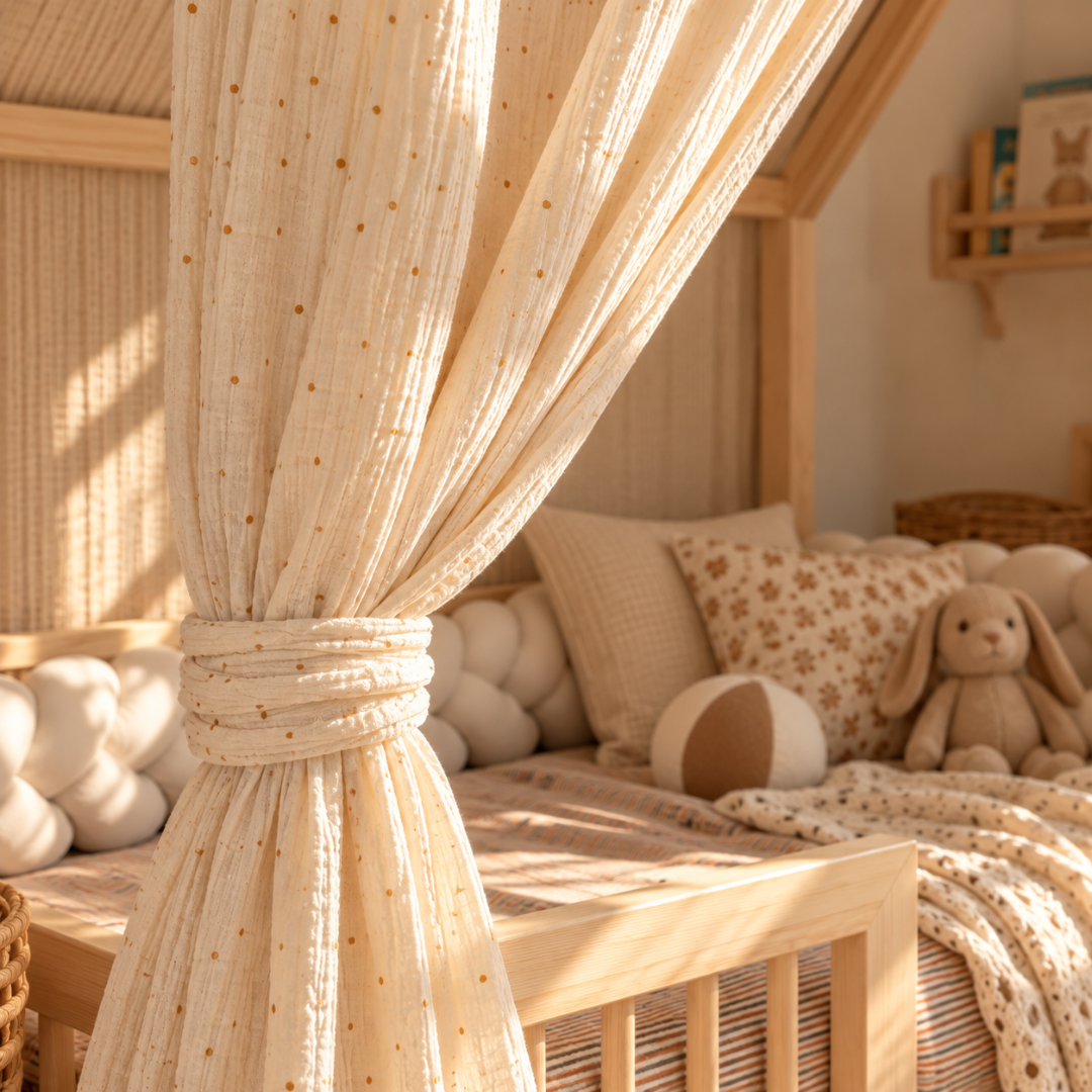 Ciel de lit cabane (pack de 2) Ecru pois dorés