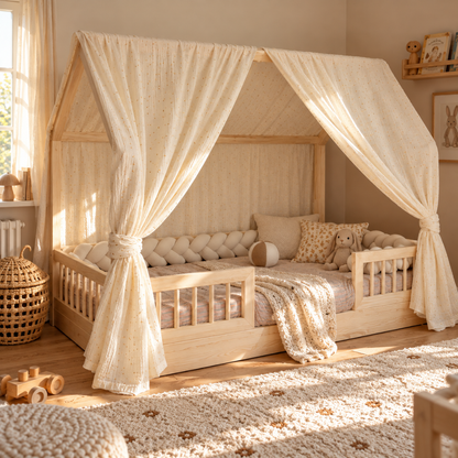 Ciel de lit cabane (pack de 2) Ecru pois dorés