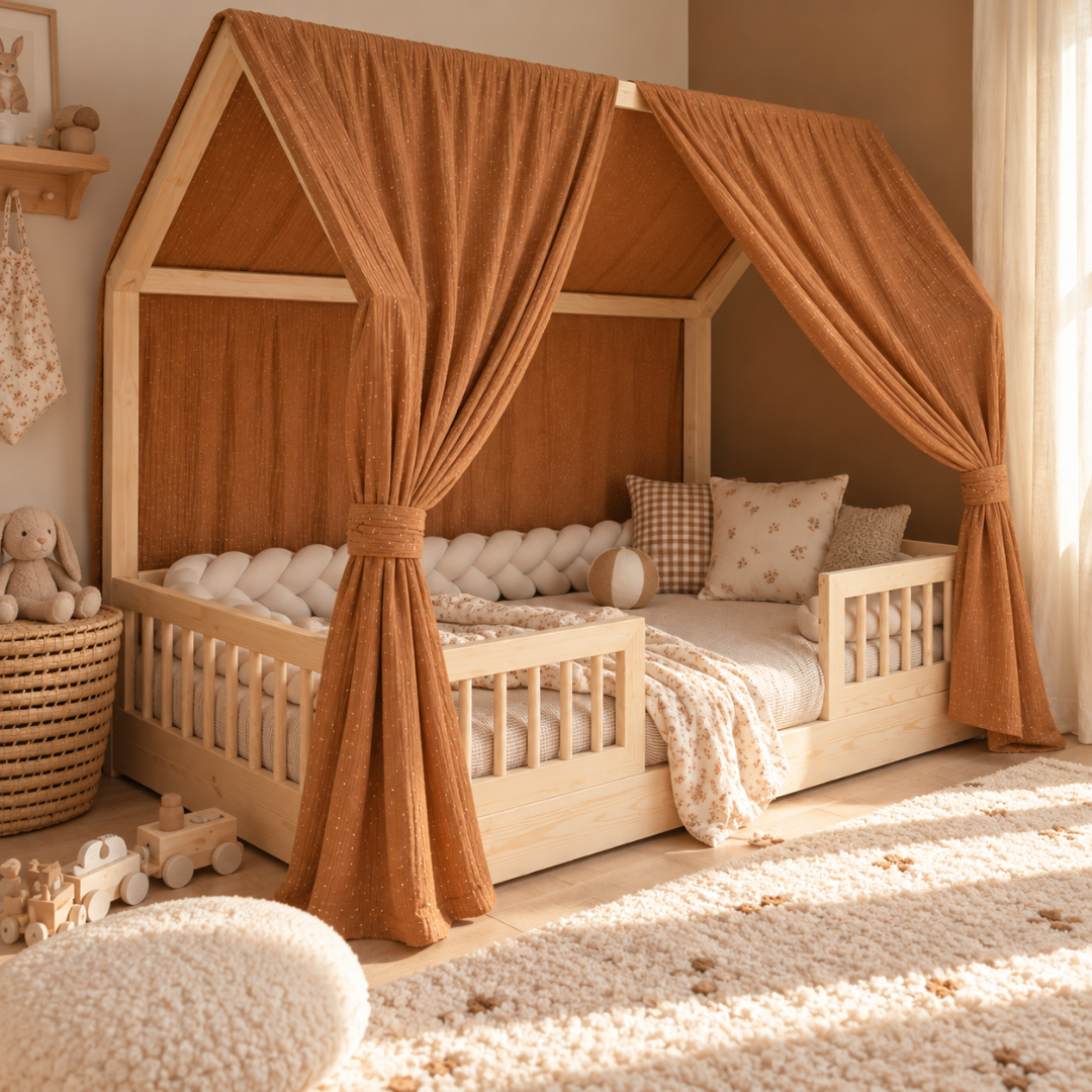 Ciel de lit cabane (pack de 2) Caramel pois dorés