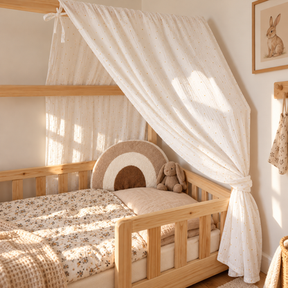 Ciel de lit cabane Blanc pois dorés