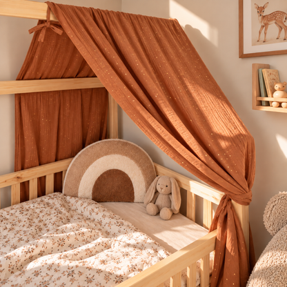 Ciel de lit cabane Caramel pois dorés