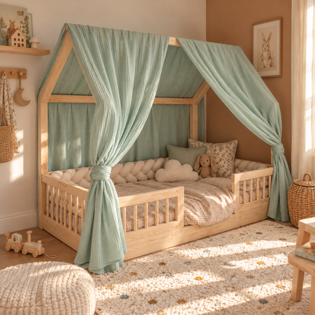 Set van 2 mintgroene luifels voor cabinebedden