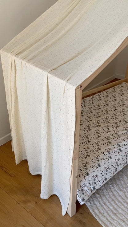Ciel de lit cabane Ecru pois dorés en stock