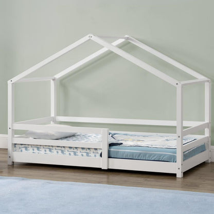 Lit cabane avec barrière 70x140cm - Blanc