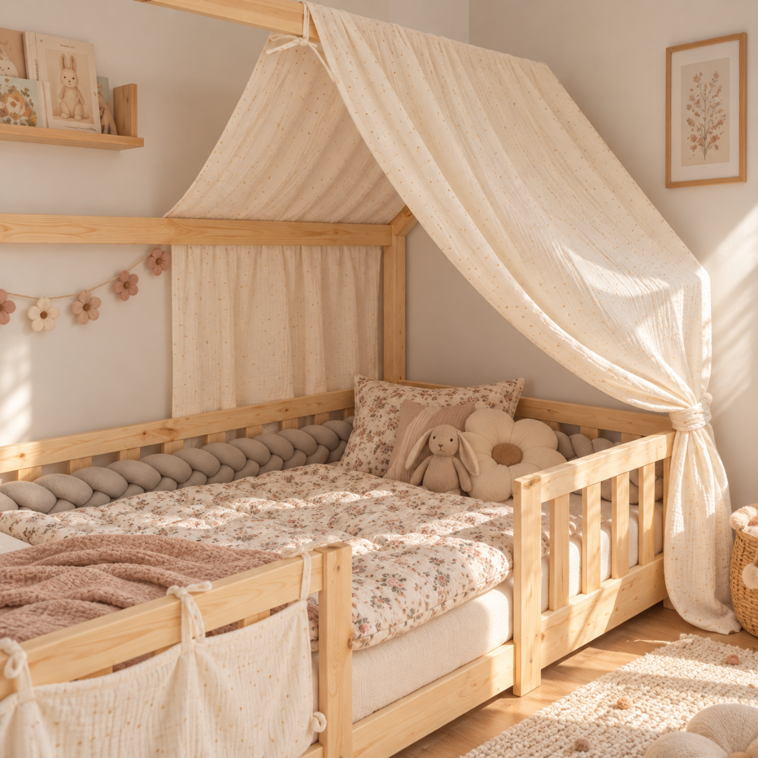 Ciel de lit cabane Ecru pois dorés