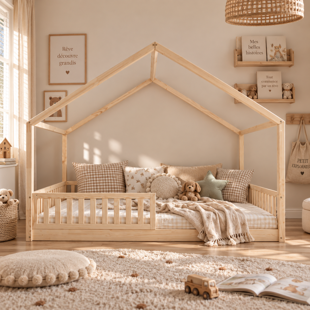 Lit cabane Montessori avec barrière Matteo Personnalisable