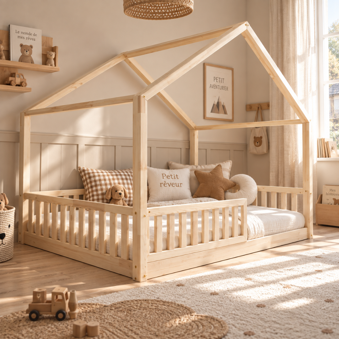 Lit cabane Montessori avec barrière Matteo Personnalisable