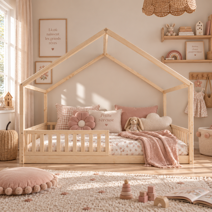 Lit cabane Montessori avec barrière Matteo Personnalisable