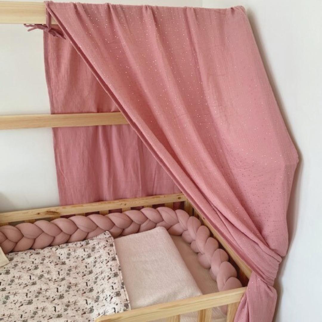 Ciel de lit cabane Rose pois dorés