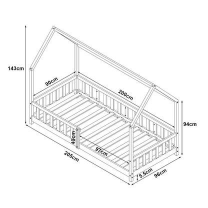 Pack lit cabane avec barrière + matelas 90x200cm