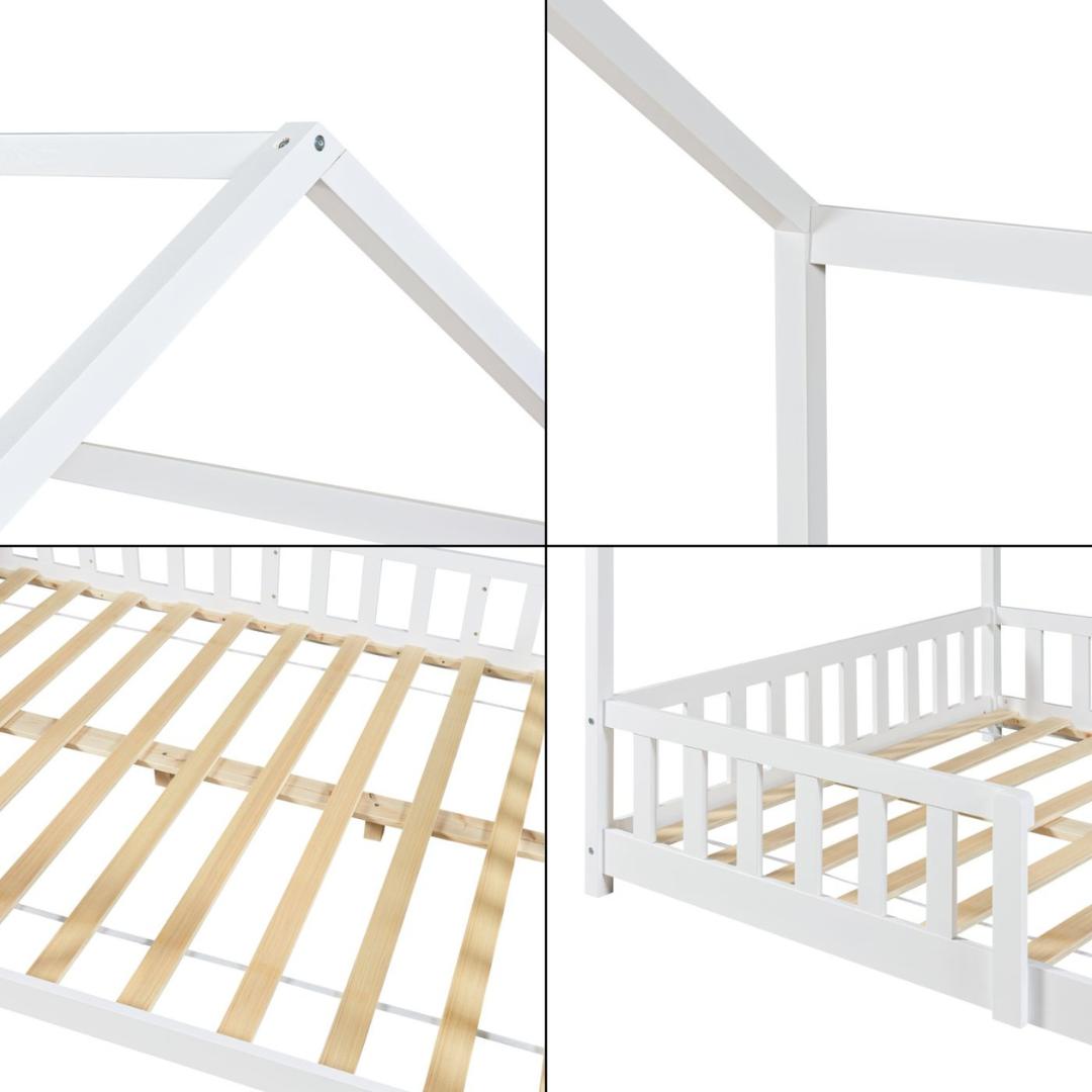 Pack lit cabane avec barrière + matelas 90x200cm