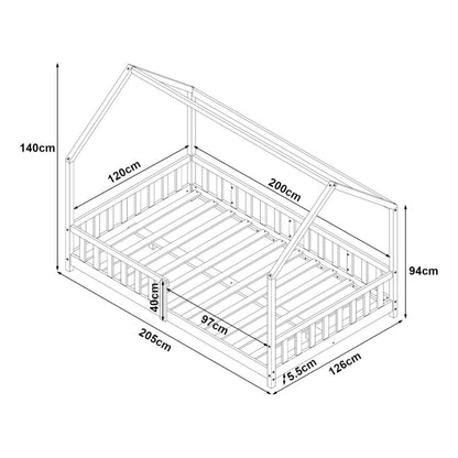 Pack grand lit cabane avec barrière + matelas 120x200cm