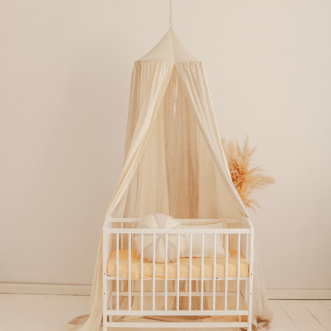 Ciel de lit bébé Beige &amp; écru - Fait main