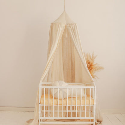 Ciel de lit bébé Beige &amp; écru - Fait main
