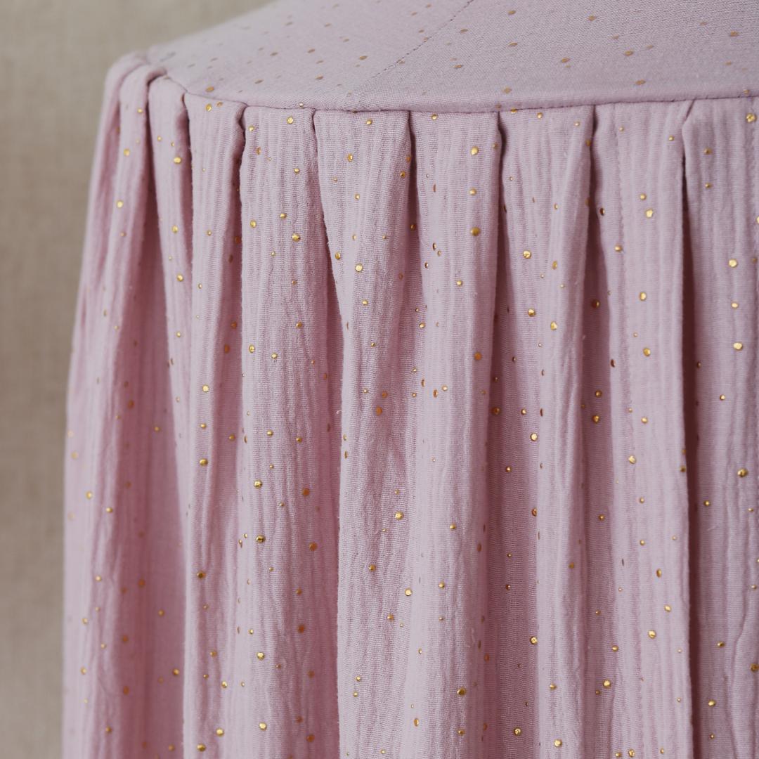 Ciel de lit bébé Rose pois dorés - Fait main