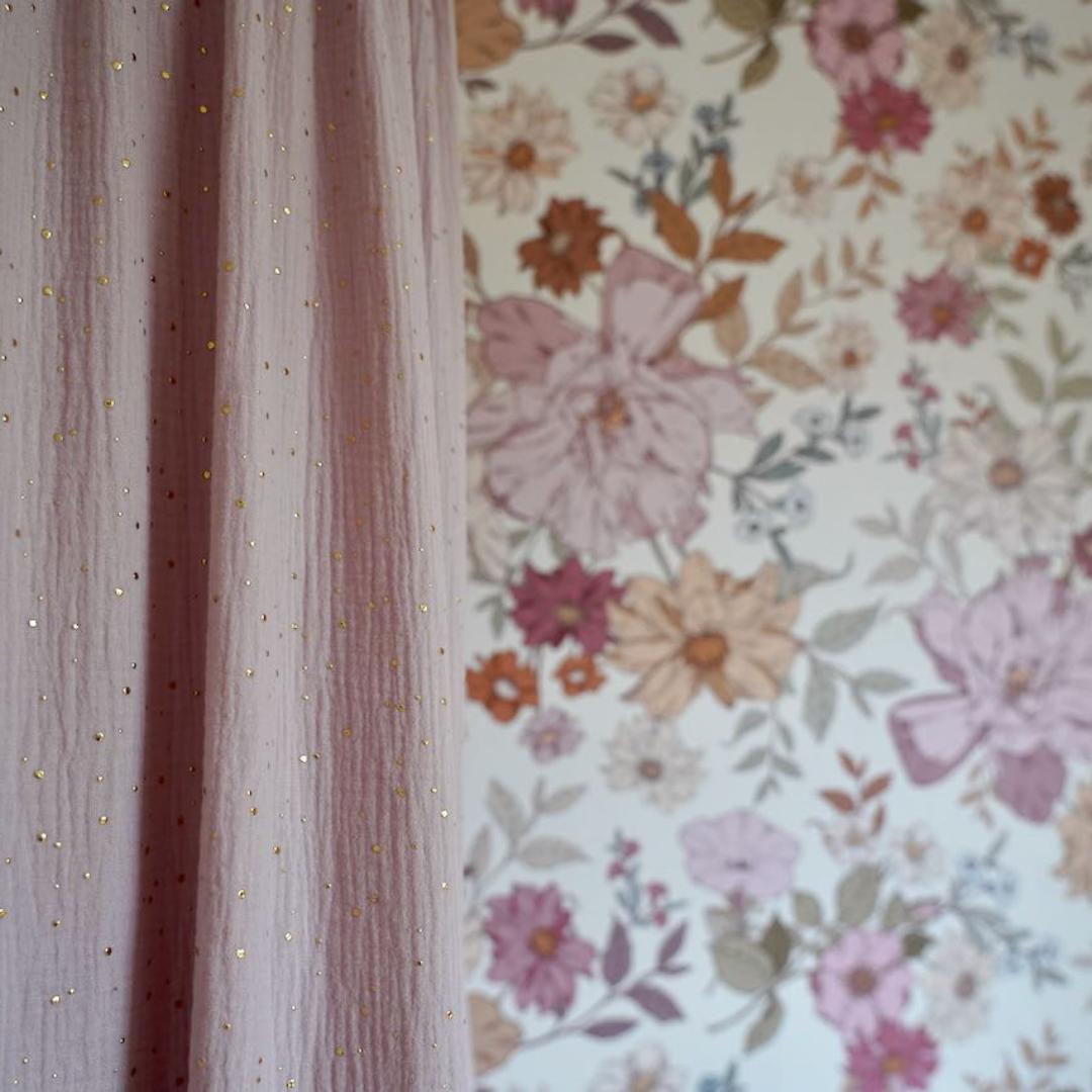 Ciel de lit bébé Rose pois dorés - Fait main