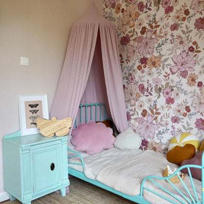 Ciel de lit bébé Rose pois dorés - Fait main