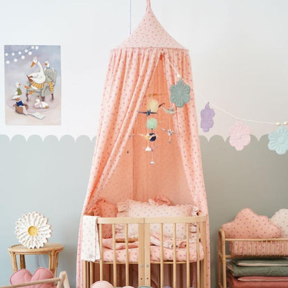 Ciel de lit bébé Rose fleuri - Fait main