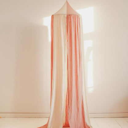 Ciel de lit bébé Rose &amp; écru - Fait main
