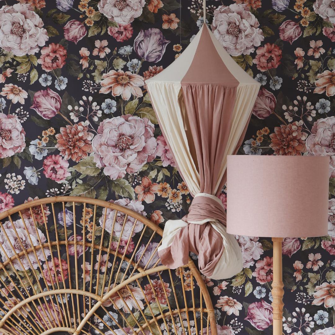 Ciel de lit bébé Rose &amp; écru - Fait main