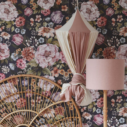 Ciel de lit bébé Rose &amp; écru - Fait main