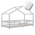 Lit cabane avec barrière + matelas - 90x200cm - Gris & Blanc