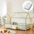 Lit cabane avec barrière + matelas - 90x200cm - Vert & Blanc