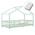 Lit cabane avec barrière + matelas - 90x200cm - Vert & blanc