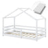 Lit cabane avec barrière et matelas - 70x140cm - Blanc