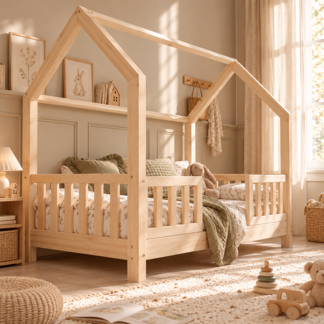 Lit cabane Montessori avec barrière Andrea Personnalisable
