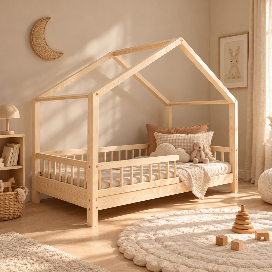 Lit cabane avec barrière Brieuc personnalisable