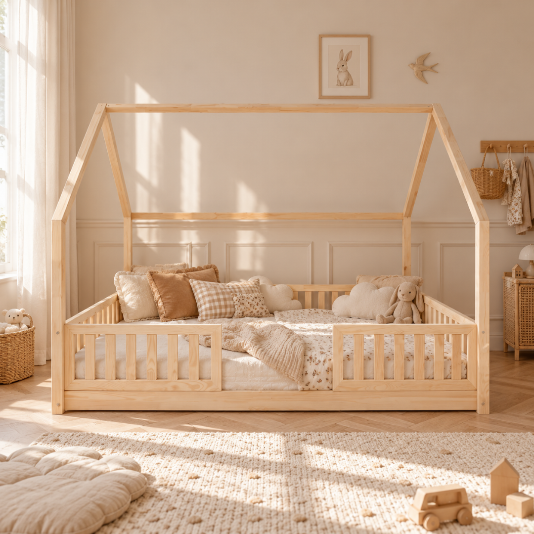 Lit cabane Montessori avec barrière Andrea Personnalisable