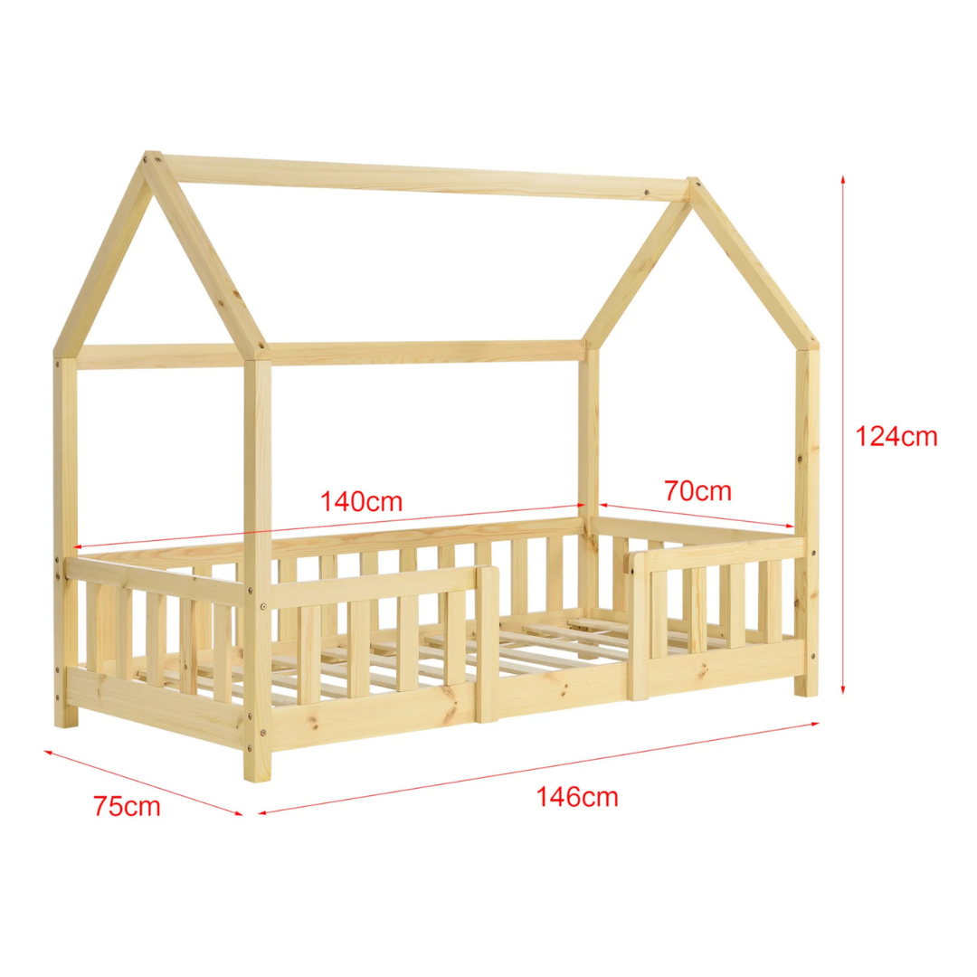 Grand lit cabane double avec barrière