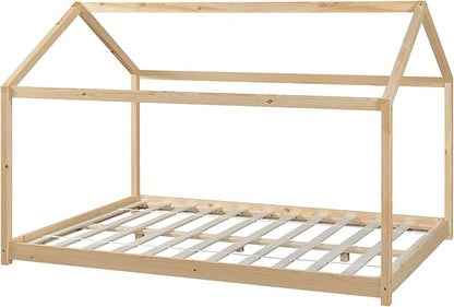 Lit cabane Montessori sans barrière 70x140cm - Bois naturel