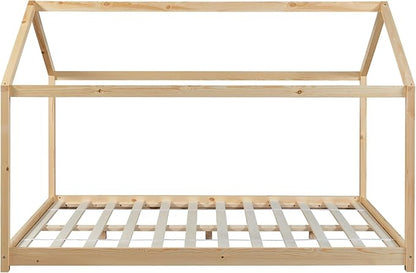 Grand lit cabane Montessori 120x200cm - Bois naturel