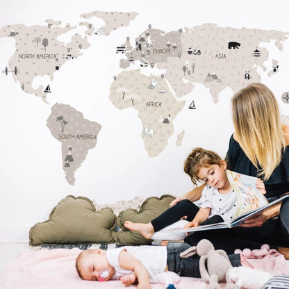 Sticker Enfant Carte Monde Beige